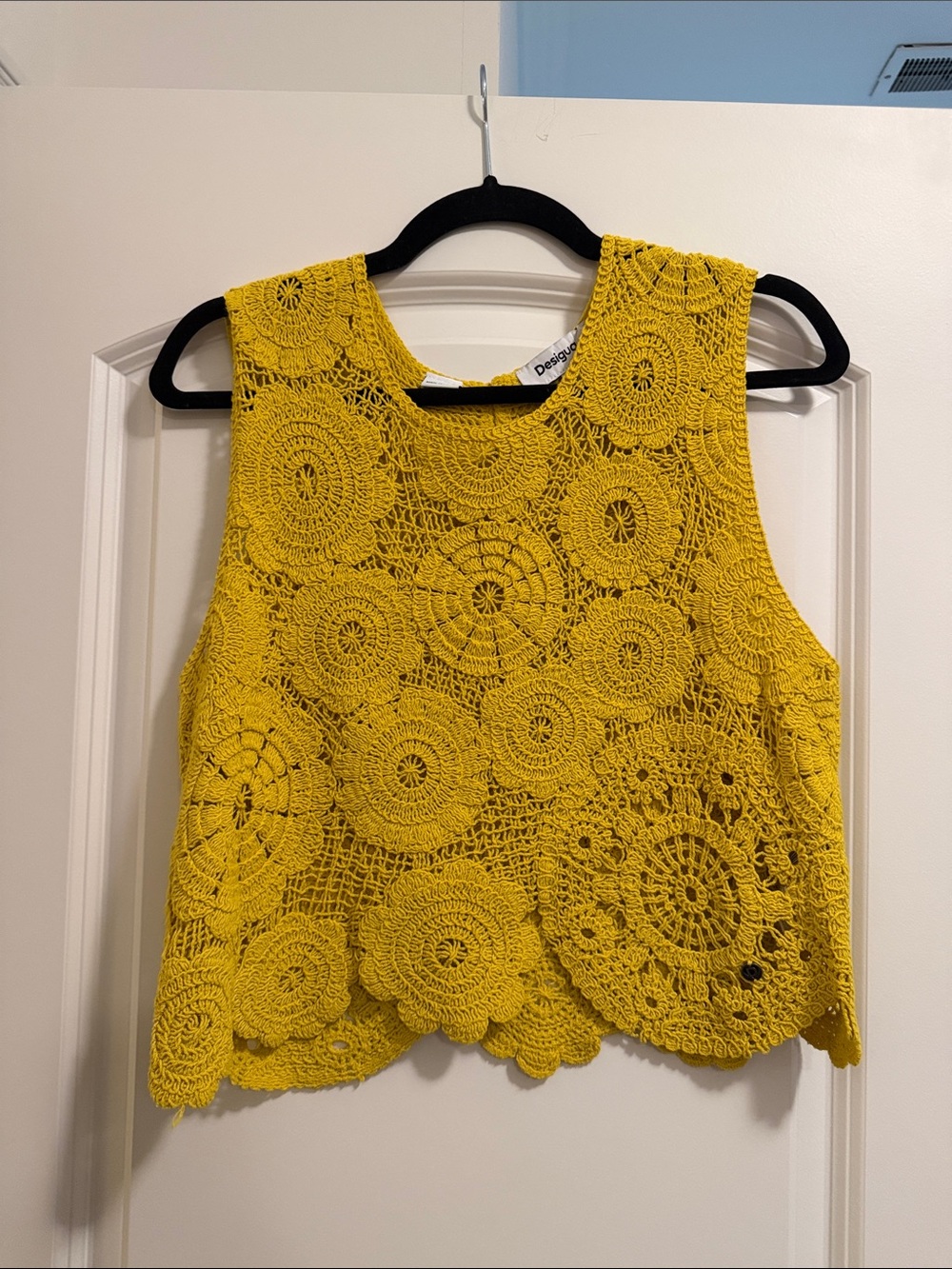 Desigual Yellow Crochet Crop Tank Top